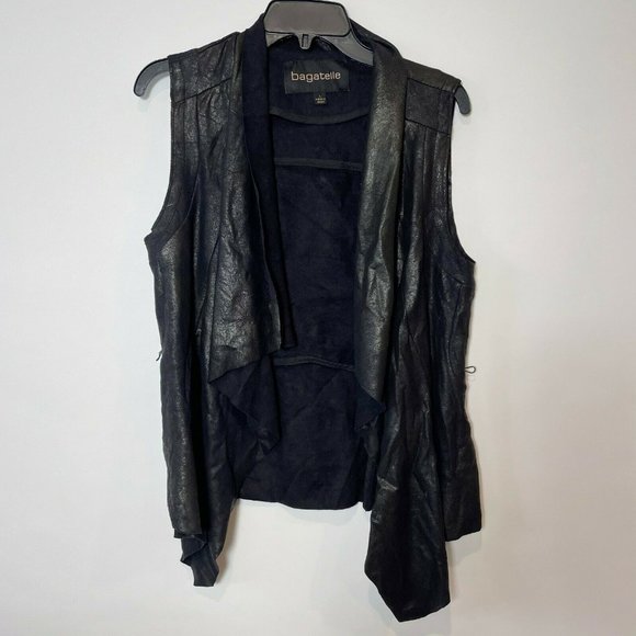 bagatelle Jackets & Blazers - Bagatelle Womens Sleeveless Drape Vest Open Front Black Sz  L Faux Suede Leather